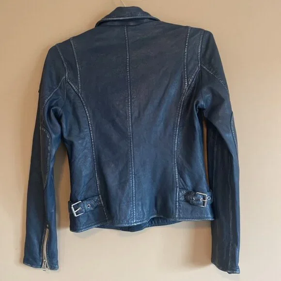 SOLD Mauritius Lamb Leather Moto Jacket Denim Blue - Picture 10 of 16